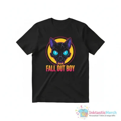 Fall Out Boy Merch Black Cat Skull Shirt - High Quality Printed T-Shirt