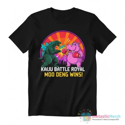 Godzilla vs Moo Deng fight shirt - High Quality Printed T-Shirt