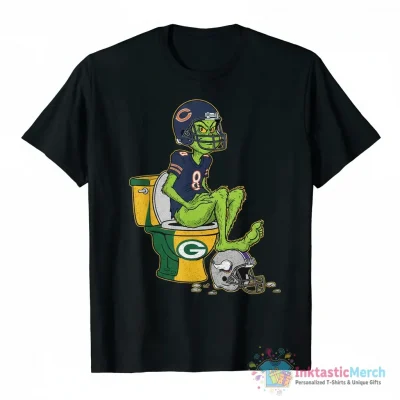 Grinch Chicago Bears sitting on Green Bay Packers Minnesota Vikings toilet step on Detroit Lions shirt - High Quality Printed T-Shirt