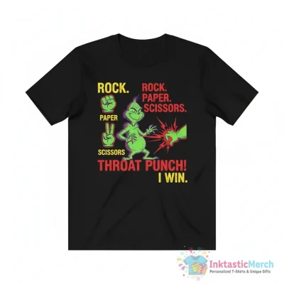 Grinch rock paper scissors throat punch I win shirt - High Quality Printed T-Shirt