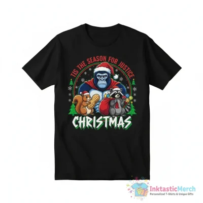 Harambe Peanut the Squirrel Fred Raccoon tis the season for justice Christmas shirt - High Quality Printed T-Shirt