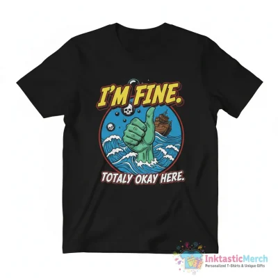 I’m fine drowning hand thumbs up dark humor shirt - High Quality Printed T-Shirt
