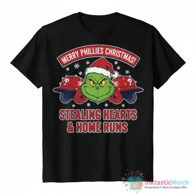 MLB Philadelphia Phillies Christmas Grinch helmets baseball logo shirt - High Quality Printed T-Shirt