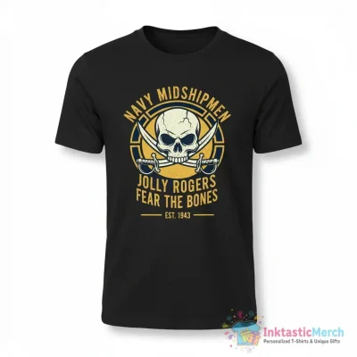 Navy Midshipmen Jolly Rogers fear the bones est 1943 skull logo shirt - High Quality Printed T-Shirt