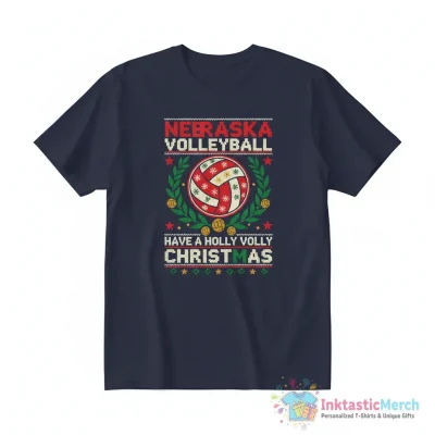 Nebraska Volleyball Xmas have a holly volly Christmas shirt - High Quality Printed T-Shirt