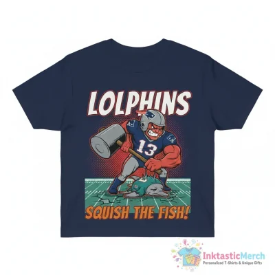 New England Patriots vs Miami Dolphins Lolphins suck squish the fish shirt - High Quality Printed T-Shirt