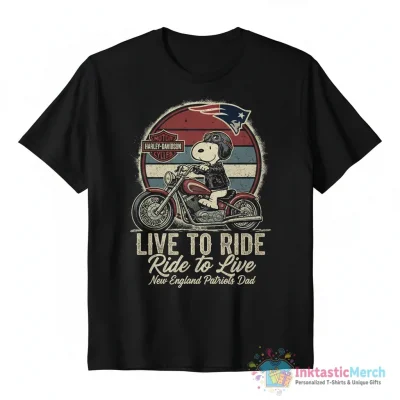 New England Patriots x Snoopy Motorcycle Harley Dadvidson live to ride ride to live shirt - High Quality Printed T-Shirt