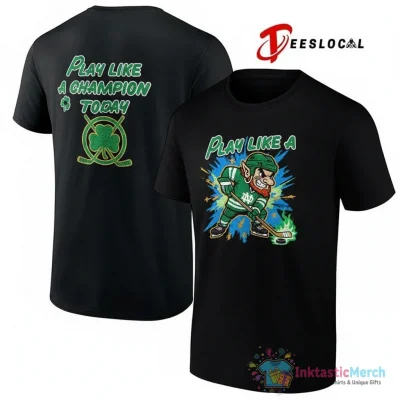Notre Dame Fighting Irish Leprechaun play like a champion today hockey mascot shirt - High Quality Printed T-Shirt