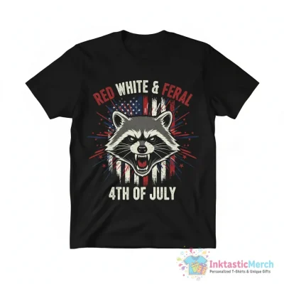 Raccoon red white and feral 4th of July shirt - High Quality Printed T-Shirt