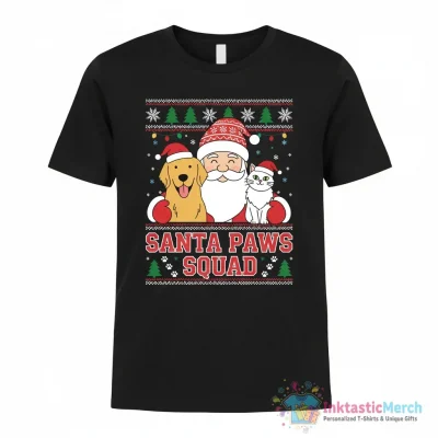 Santa Paws Squad Santa with Dog and Cat Christmas shirt - High Quality Printed T-Shirt