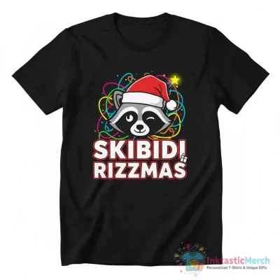 Skibidi Rizzmas Hilarious Christmas Raccoon Ornament - High Quality Printed T-Shirt