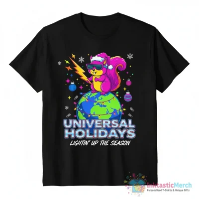 Squirrel Universal Studios Lightin’ up the holidays Christmas shirt - High Quality Printed T-Shirt