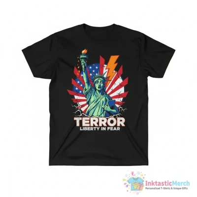 Statue of liberty Tarrified American flag shirt - High Quality Printed T-Shirt