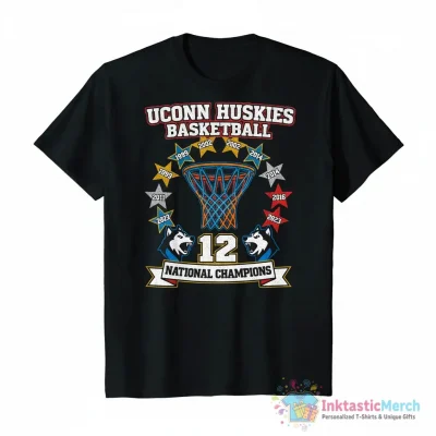 Uconn Huskies Basketball All Team 12 National Titles Champions shirt - High Quality Printed T-Shirt