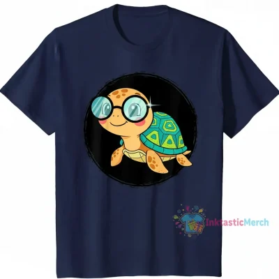 Adorable Cartoon Turtle With Glasses on a Black Circular Background" Essential T-Shirt