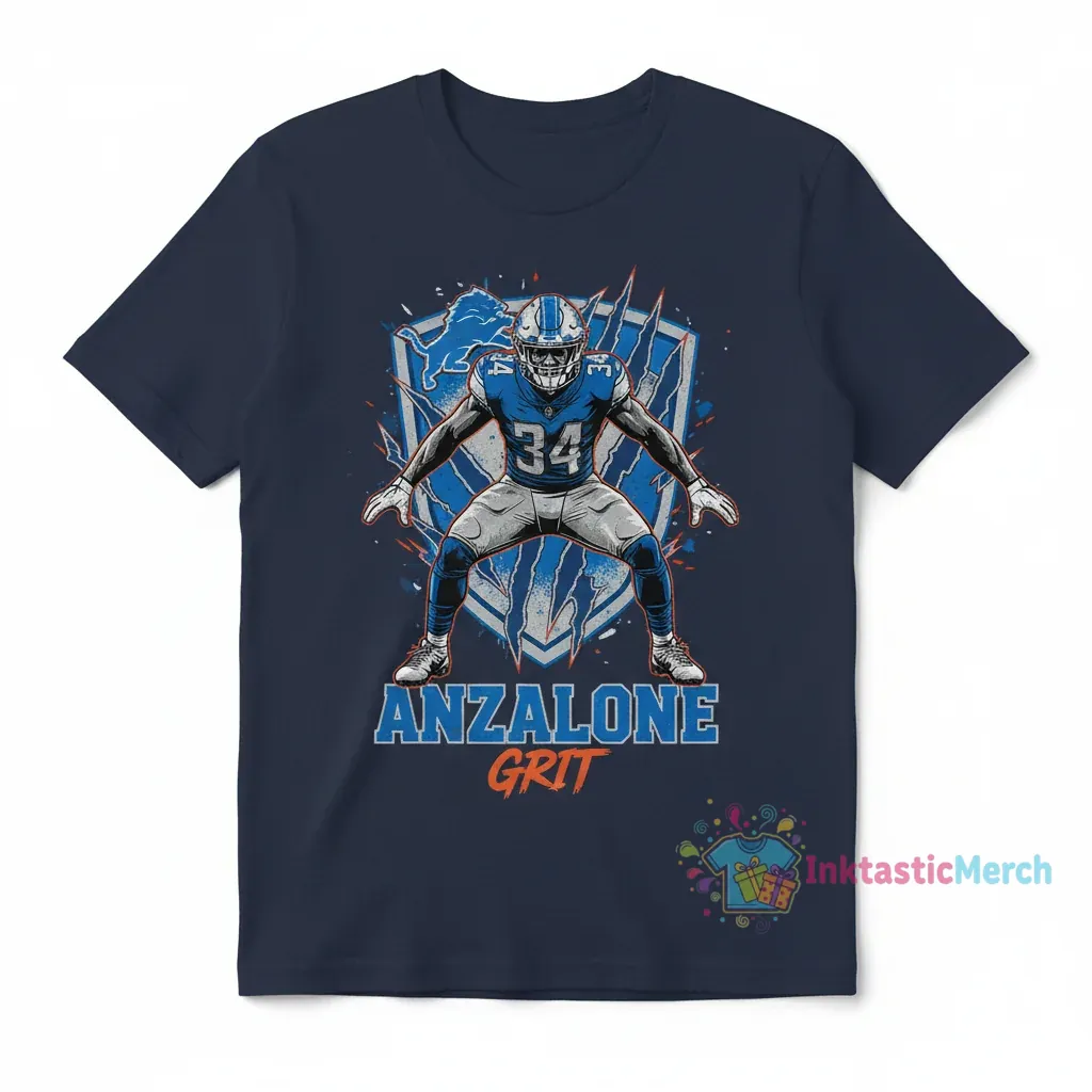Alex Anzalone Grit Pose Detroit Lions T-Shirt 1 Alex Anzalone Grit Pose Detroit Lions T-Shirt