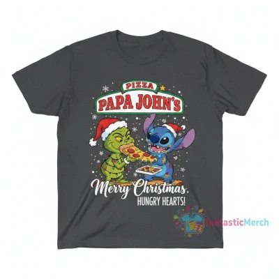 Baby Grinch & Stitch x Papa John's Merry Christmas T-Shirt