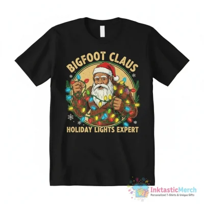 Bigfoot Santa Christmas Lights ornament, mug and more - High Quality Printed T-Shirt