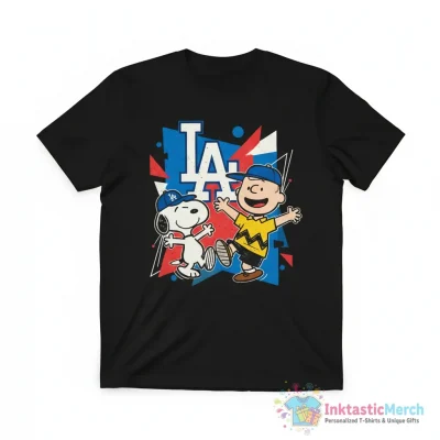 Charlie Brown and Snoopy Dancing Los Angeles Dodgers shirt - High Quality Printed T-Shirt