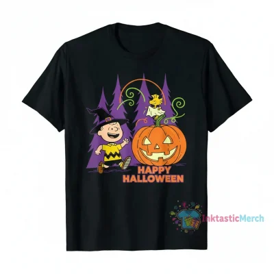 Charlie Brown & Woodstock Halloween Pumpkin Shirt - Durable & Vibrant