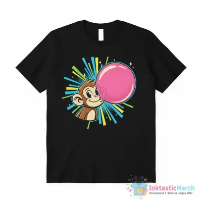 "Cute Monkey Blowing Bubble Gum" Essential T-Shirt for Sale by HeadTurningArt - High Quality Printed T-Shirt