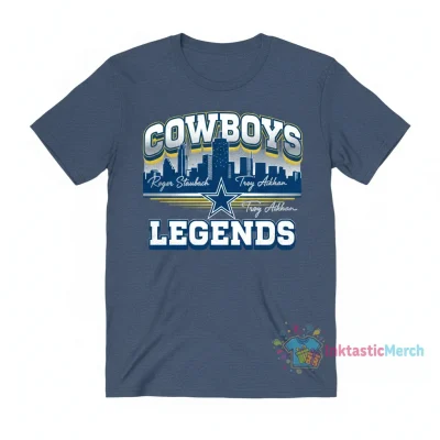 Dallas Cowboys Legends Troy Aikman & Roger Staubach Skyline Signatures T-Shirt