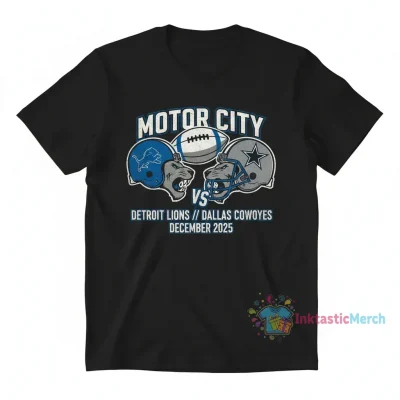 Detroit Lions vs Dallas Cowboys 2025 Motor City Football Helmet Shirt