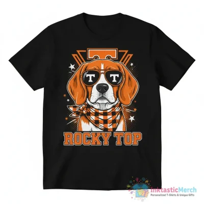 Dog Rocky Top wearing sunglass Tennessee Volunteers football logo shirt - High Quality Printed T-Shirt