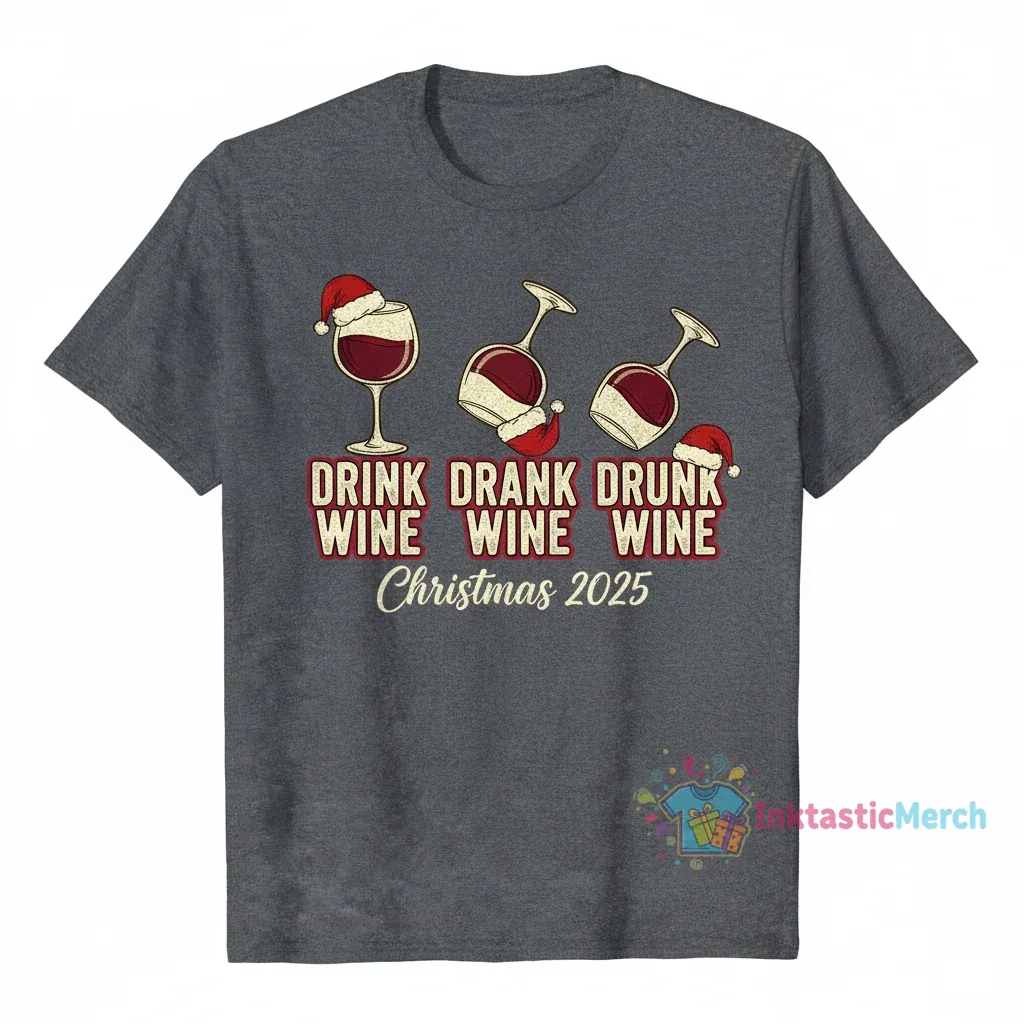 Drink Drank Drunk Wine Christmas 2025 Shirt - Festive & Durable Holiday Apparel 1 Drink Drank Drunk Wine Christmas 2025 Shirt - Festive & Durable Holiday Apparel