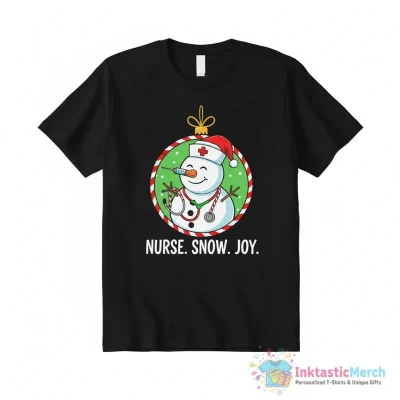 Funny Christmas nurse snowman santa hat Ornament - High Quality Printed T-Shirt
