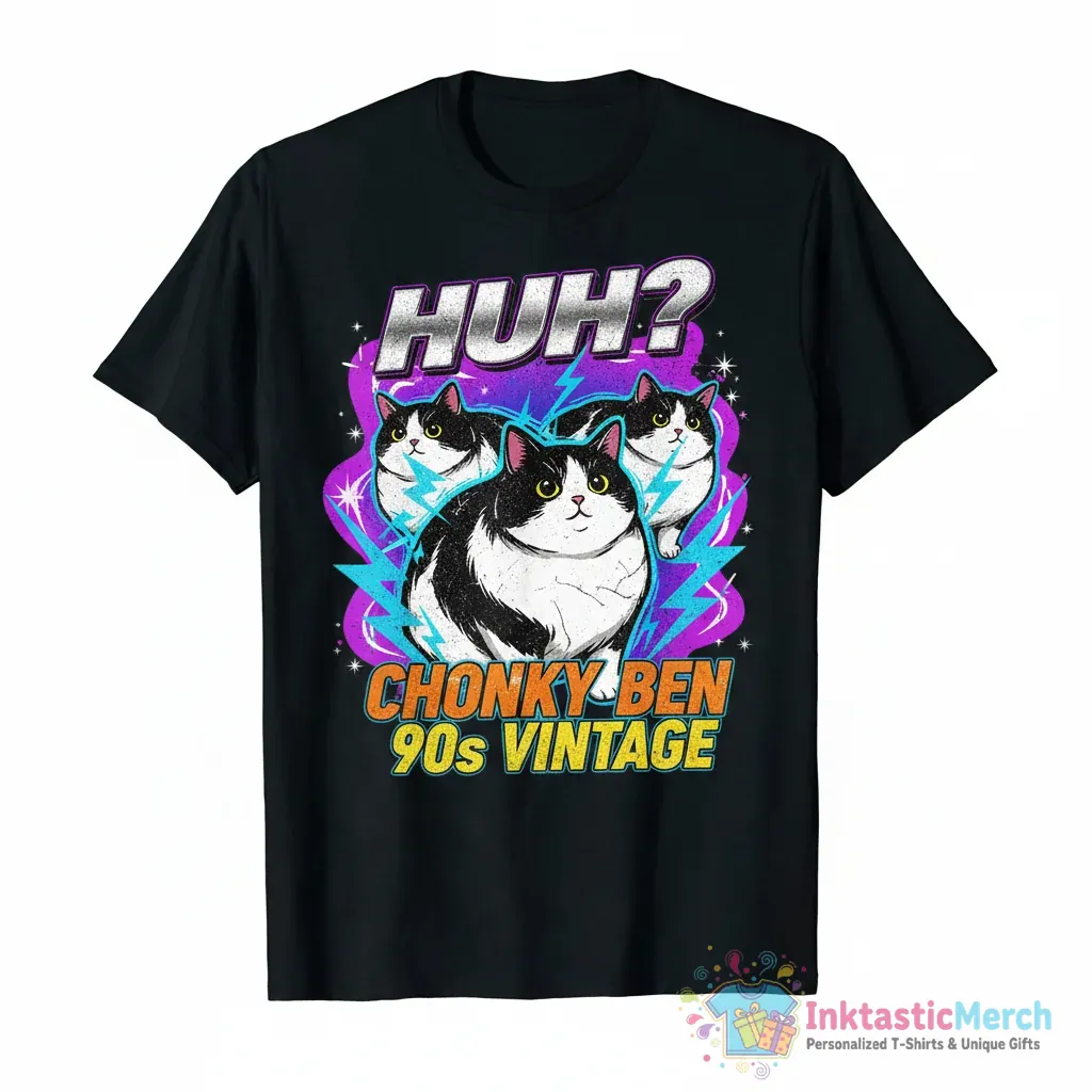 Huh Cat Chonky Ben Meme 90s Bootleg Vintage Essential T-Shirt 1 Huh Cat Chonky Ben Meme 90s Bootleg Vintage Essential T-Shirt