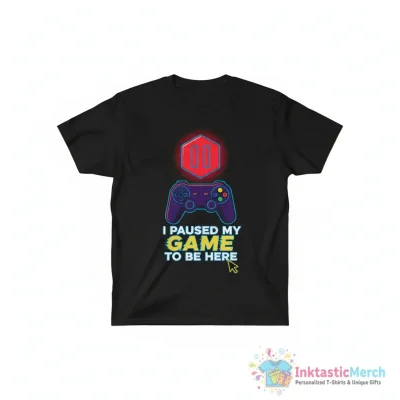 "I paused my game to be here, gaming, gamer, funny, game, nerd, geek, video games, video, console, paused, call of duty, fortnite, fun, I paused my game for this," Essential T-Shirt for Sale by bimmer - High Quality Printed T-Shirt