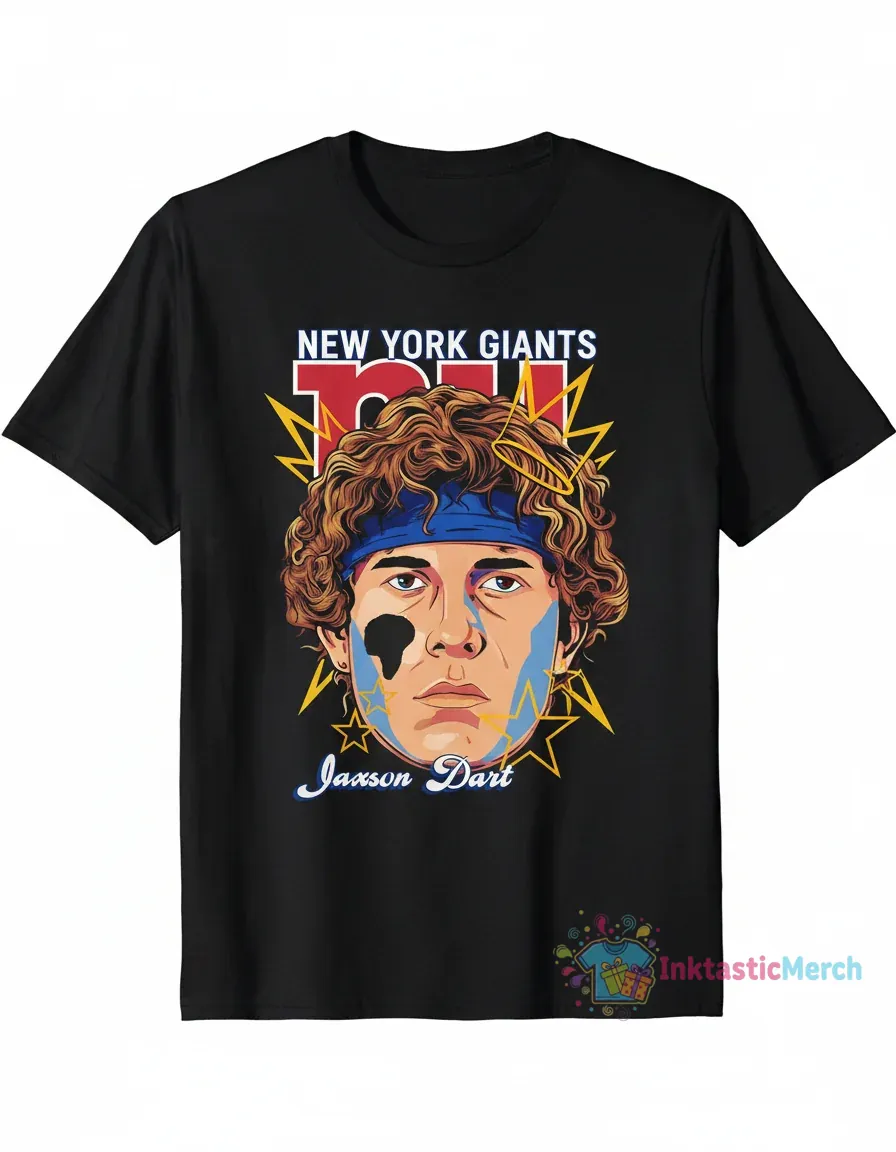 Jaxson Dart New York Giants Big Head Hand Drawn Artwork T-Shirt 1 Jaxson Dart New York Giants Big Head Hand Drawn Artwork T-Shirt