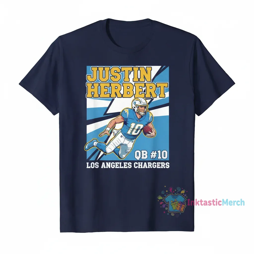 Justin Herbert 10 Los Angeles Chargers Quarterback Slide T-Shirt 1 Justin Herbert 10 Los Angeles Chargers Quarterback Slide T-Shirt