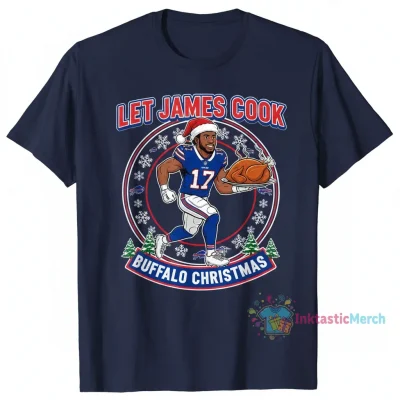 Let James Cook Buffalo Bills Christmas T-Shirt - Durable & Vibrant Fan Gear
