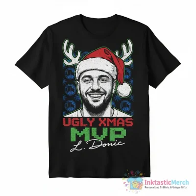 Luka Doncic Dallas Mavericks Santa Hat Ugly Christmas signature shirt - High Quality Printed T-Shirt