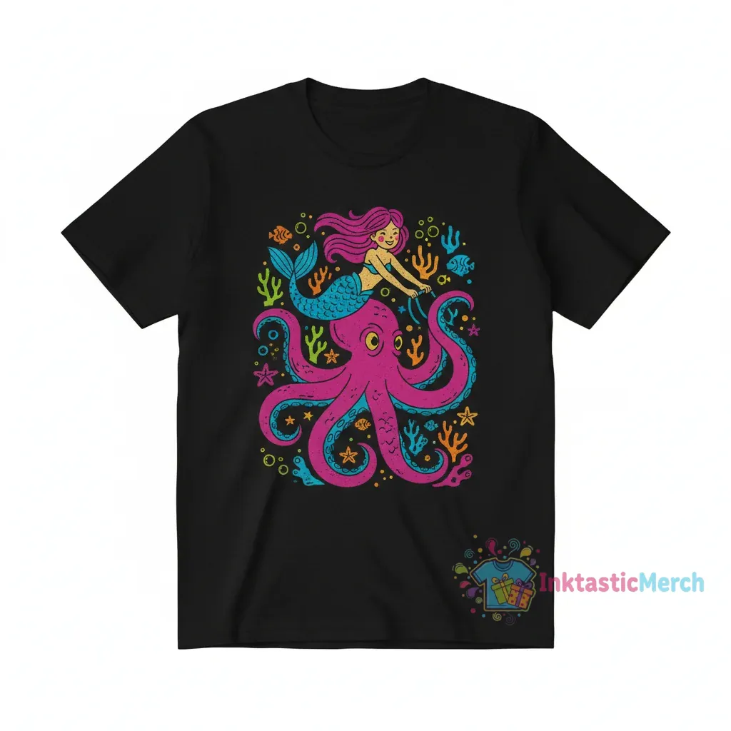 Mermaid riding an Octopus tattoo art Essential T-Shirt 1 Mermaid riding an Octopus tattoo art Essential T-Shirt