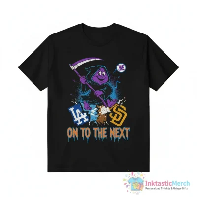 Mets The Grimace Reaper on to the next Los Angeles Dodgers and San Diego Padres shirt - High Quality Printed T-Shirt