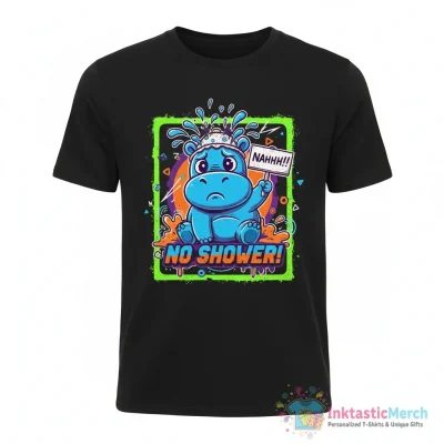 Moo Deng Baby Hippo meme nahh no shower shirt - High Quality Printed T-Shirt