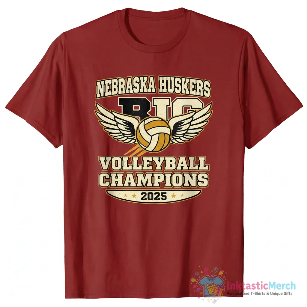 Nebraska Huskers Volleyball Champions BIG 2025 shirt 1 Nebraska Huskers Volleyball Champions BIG 2025 shirt - High Quality Printed T-Shirt