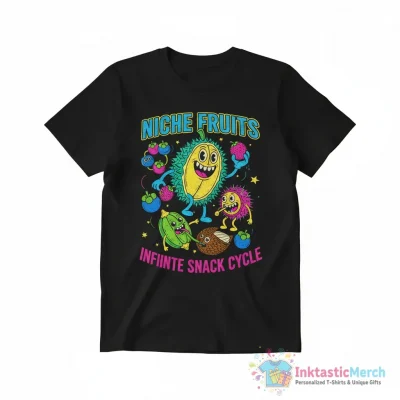 "Niche Fruits Eating Themselves Funny AI Fruit Meme" Essential T-Shirt for Sale by elderberry - High Quality Printed T-Shirt
