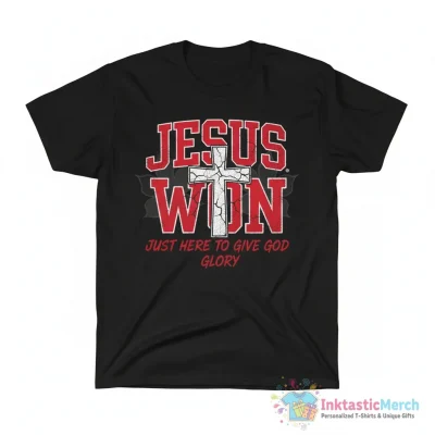 Ohio State Buckeyes Jesus won just here to give God glory cross shirt - High Quality Printed T-Shirt