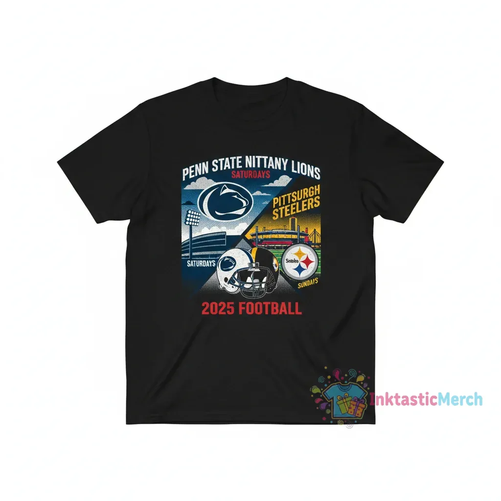 Penn State Nittany Lions Saturday and Pittsburgh Steelers Sundays 2025 football helmet shirt 1 Penn State Nittany Lions Saturday and Pittsburgh Steelers Sundays 2025 football helmet shirt