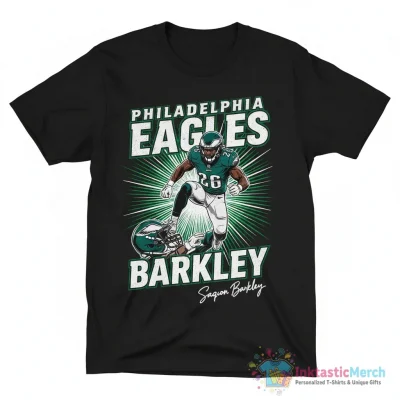 Philadelphia Eagles Saquon Barkley Hurdle football player signature shirt - High Quality Printed T-Shirt