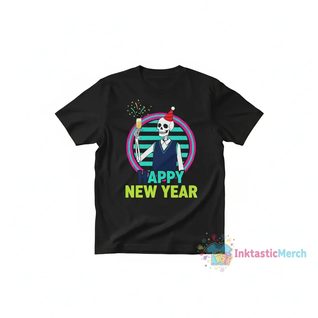 Preppy Skeleton Happy New Year Tee 1 Preppy Skeleton Happy New Year Tee