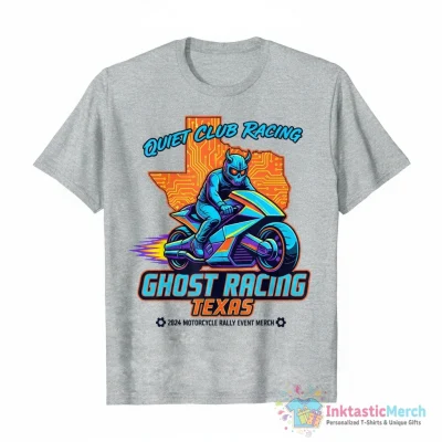 "Quiet Club Racing - Ghost Racing Texas Design 2024 Motorcycle Rally Event Merch" Essential T-Shirt for Sale by SkiMask - High Quality Printed T-Shirt