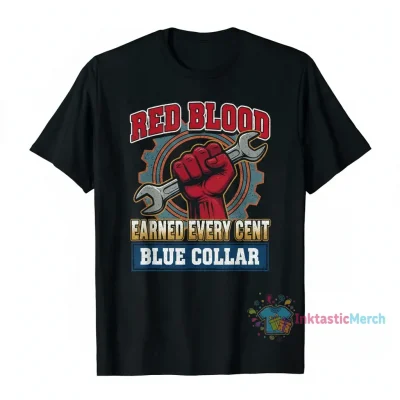 Red Blood Earned Every Cent Blue Collar T-Shirt