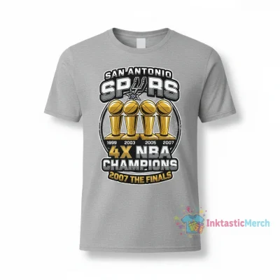 San Antonio Spurs 2007 NBA Champions 4-Time Trophy T-Shirt