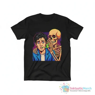 "Skeleton Whispering In Man s Ear " Essential T-Shirt for Sale by Teetans - High Quality Printed T-Shirt