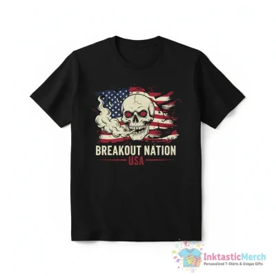 Skull smoking breakout nation USA flag shirt - High Quality Printed T-Shirt